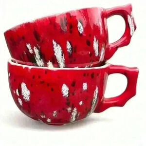 Set of 2 hand thrown latte mugs red glaze